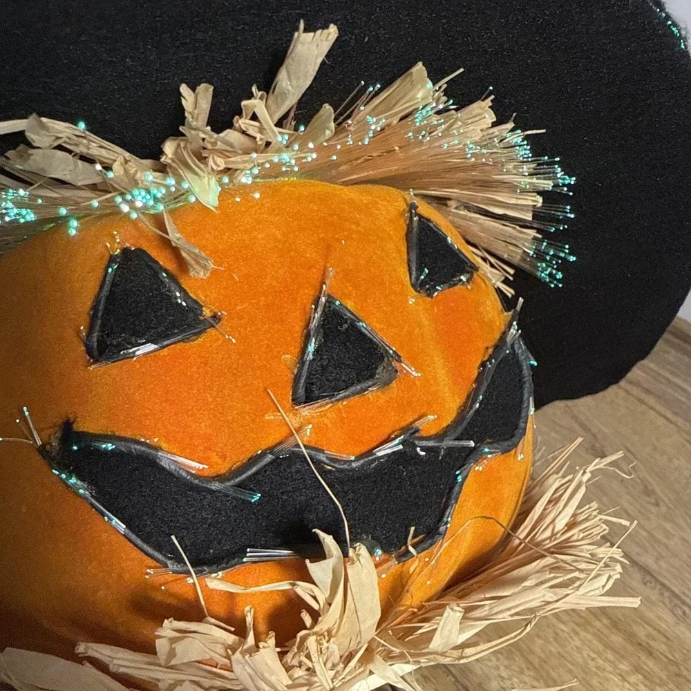 Vtg Halloween Jack-O-Lantern Pumpkin Fiber Optic Witch Hat Color Changing 15.5
